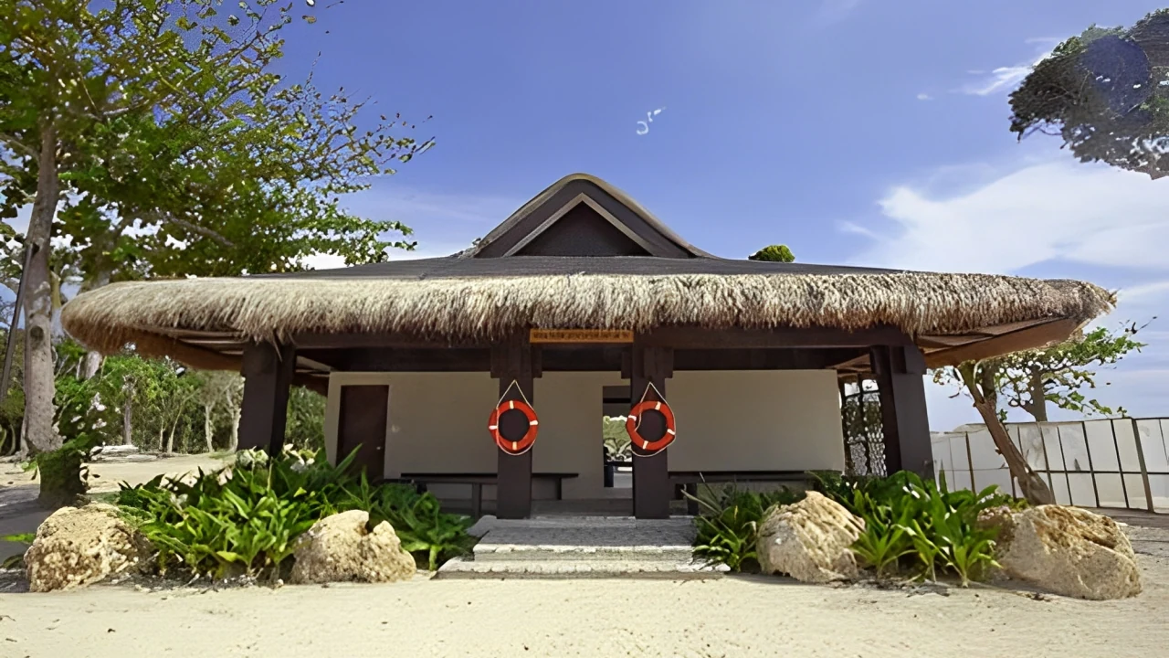 Photograph of the aquatic sports pavilion at Balesin Island Club.